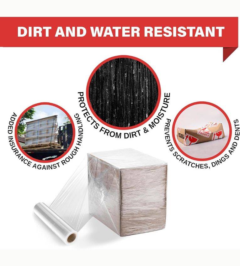 Rouleau de film stretch étirable transparent – 1,5 kg, résistant à l'eau et à la saleté. Idéal pour emballage sécurisé